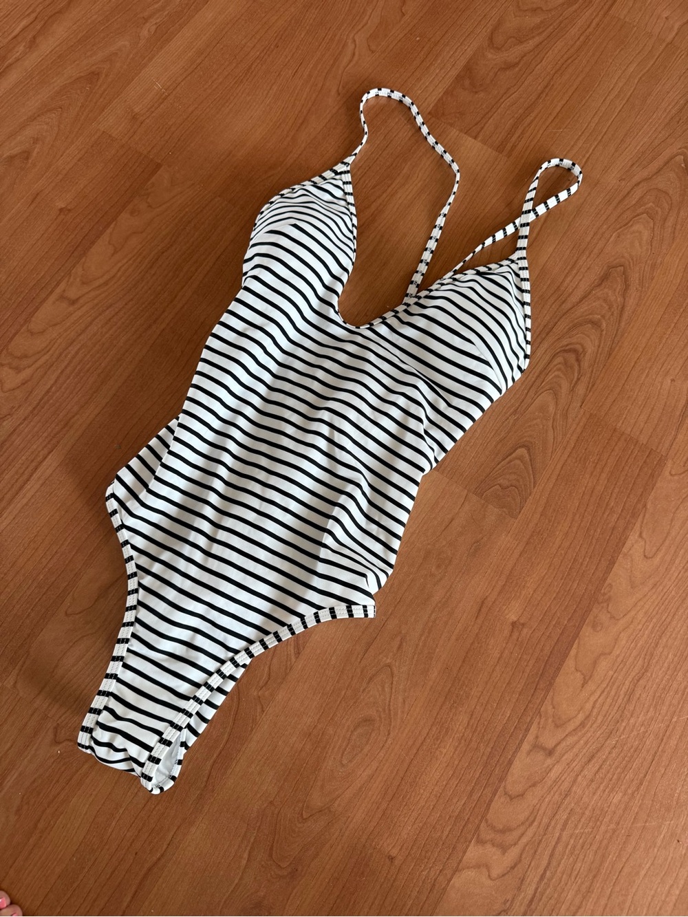 Brand New Striped Black & White One-Piece Swimsuit for Women